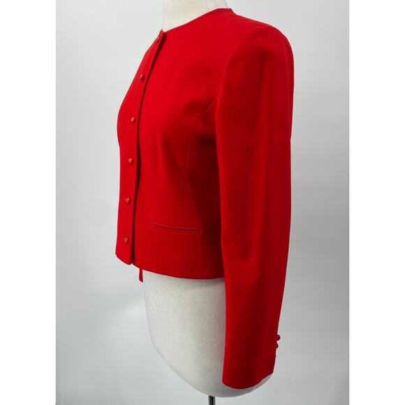 Vintage 70s Pendleton Wool Blazer Collarless Button Down Bolero Red Womens S - Picture 4 of 9